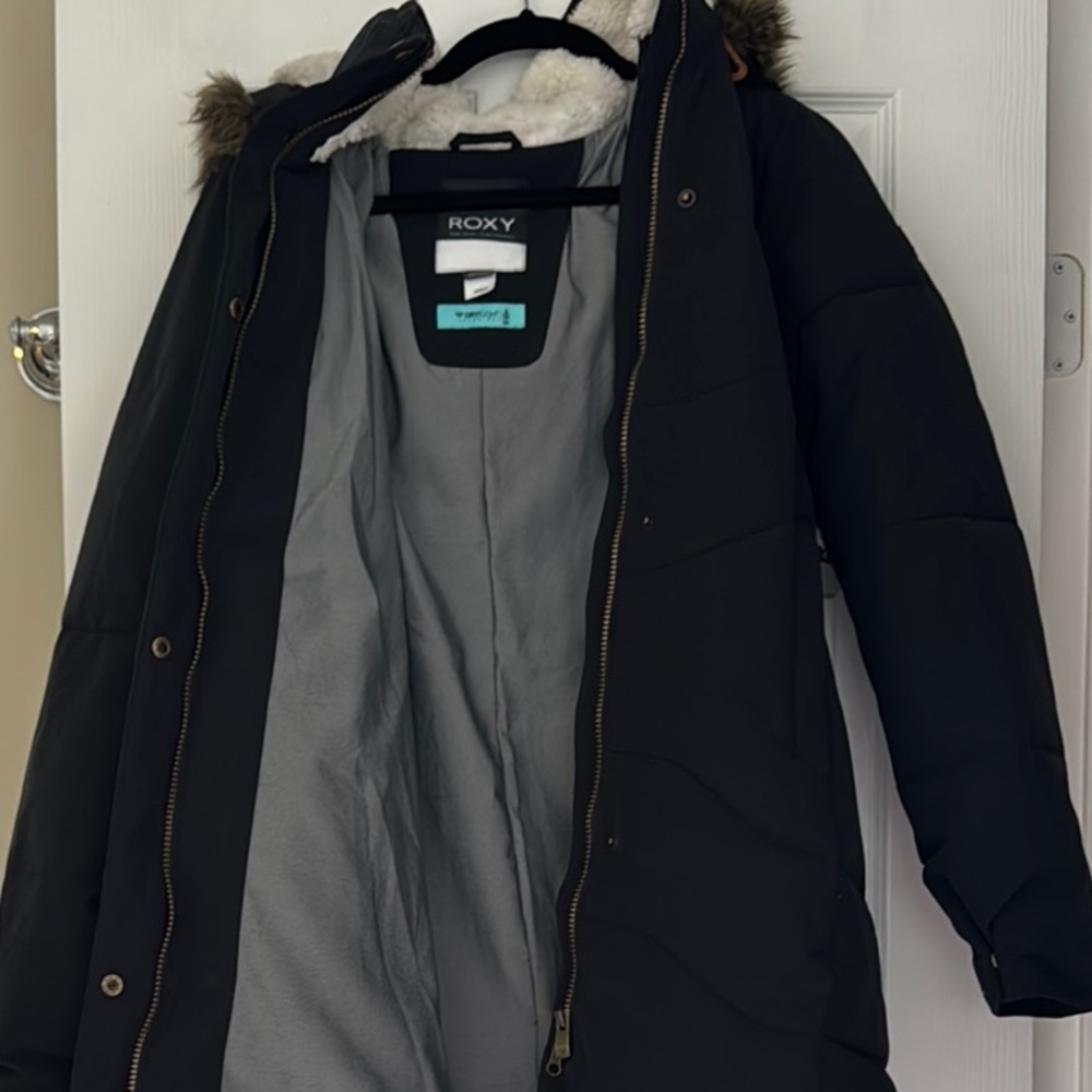 Roxy Women's Black Puffer Coat with Fur Trim